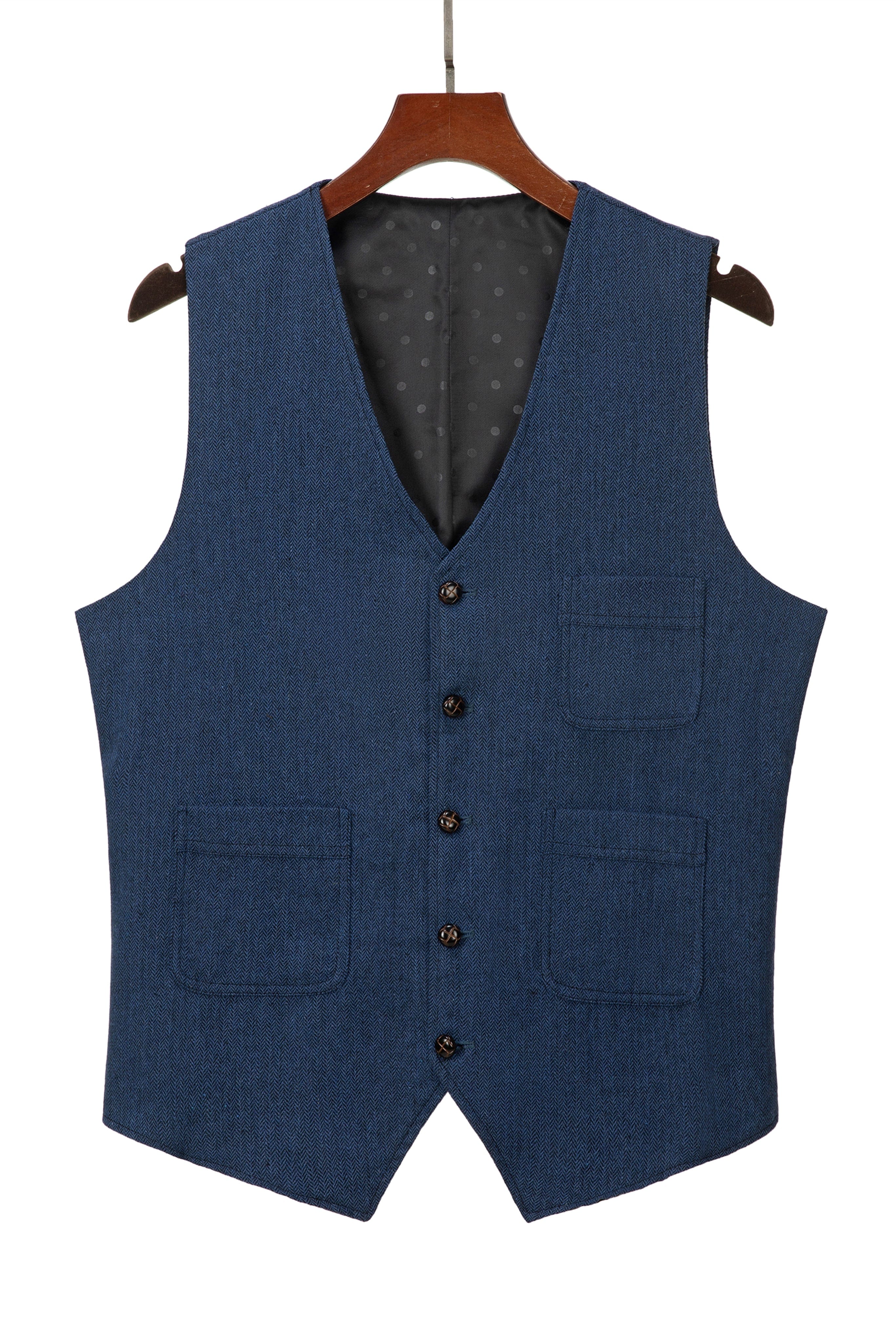 aesido Men's Formal Suit Vest Herringbone V Neck Waistcoat