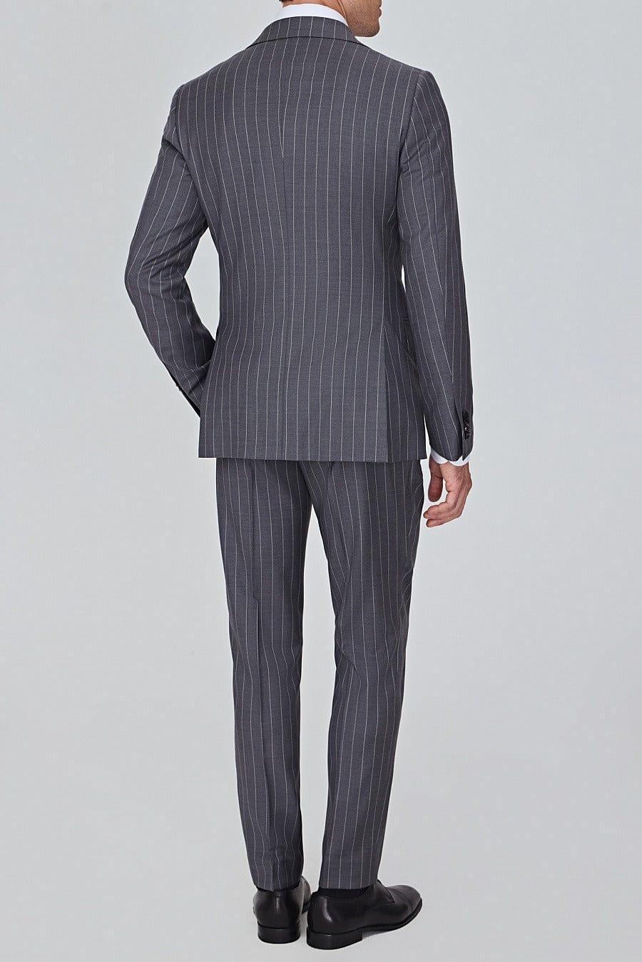 aesido Men’s Grey Pinstripe Double-Breasted Suit Set – Blazer & Pants