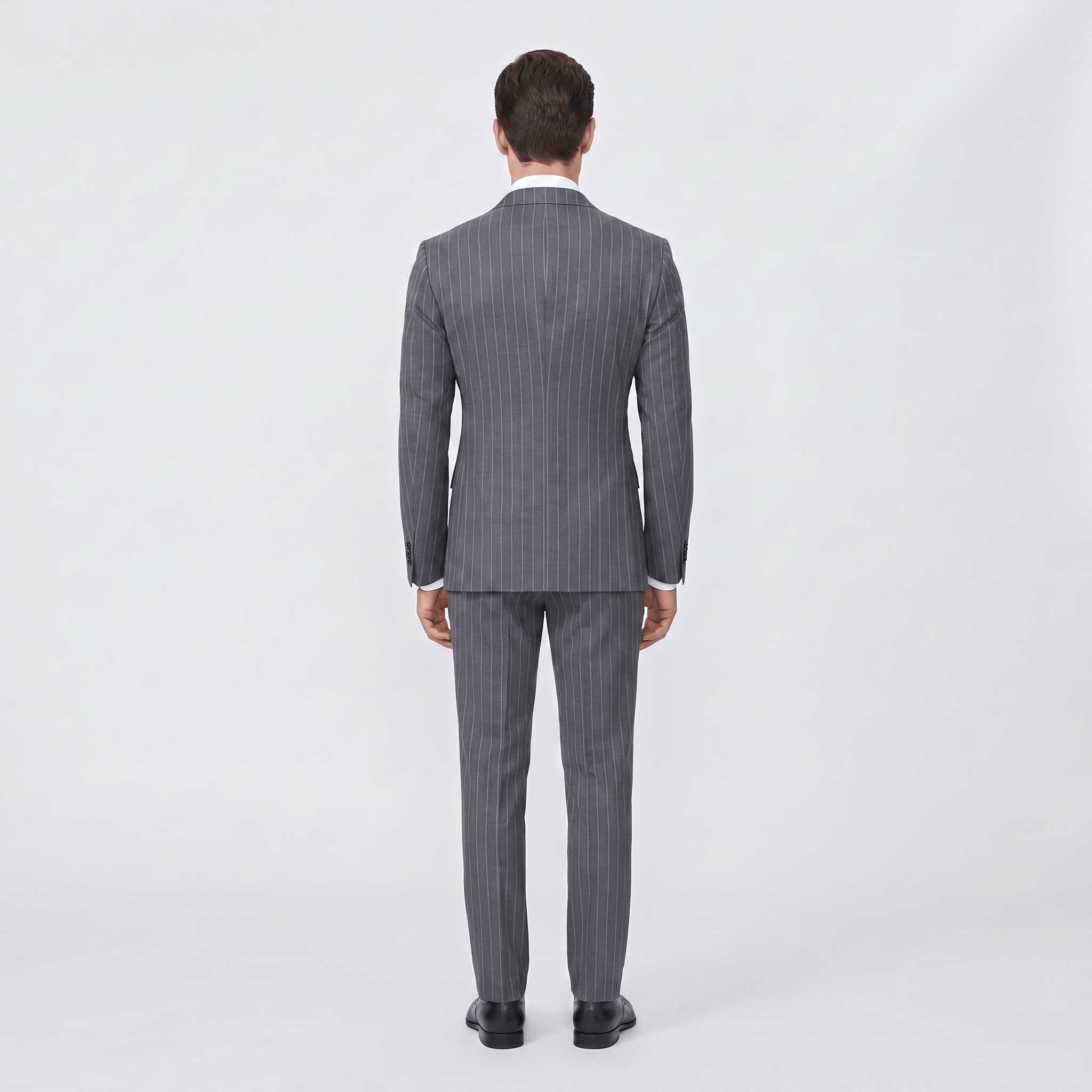 aesido Men’s Grey Pinstripe Double-Breasted Suit Set – Blazer & Pants