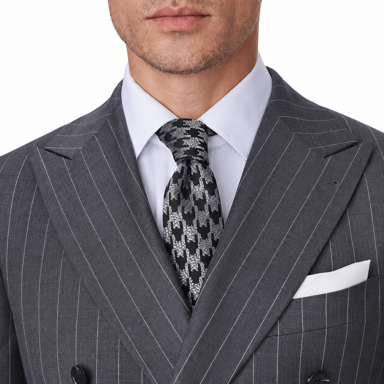 aesido Men’s Grey Pinstripe Double-Breasted Suit Set – Blazer & Pants