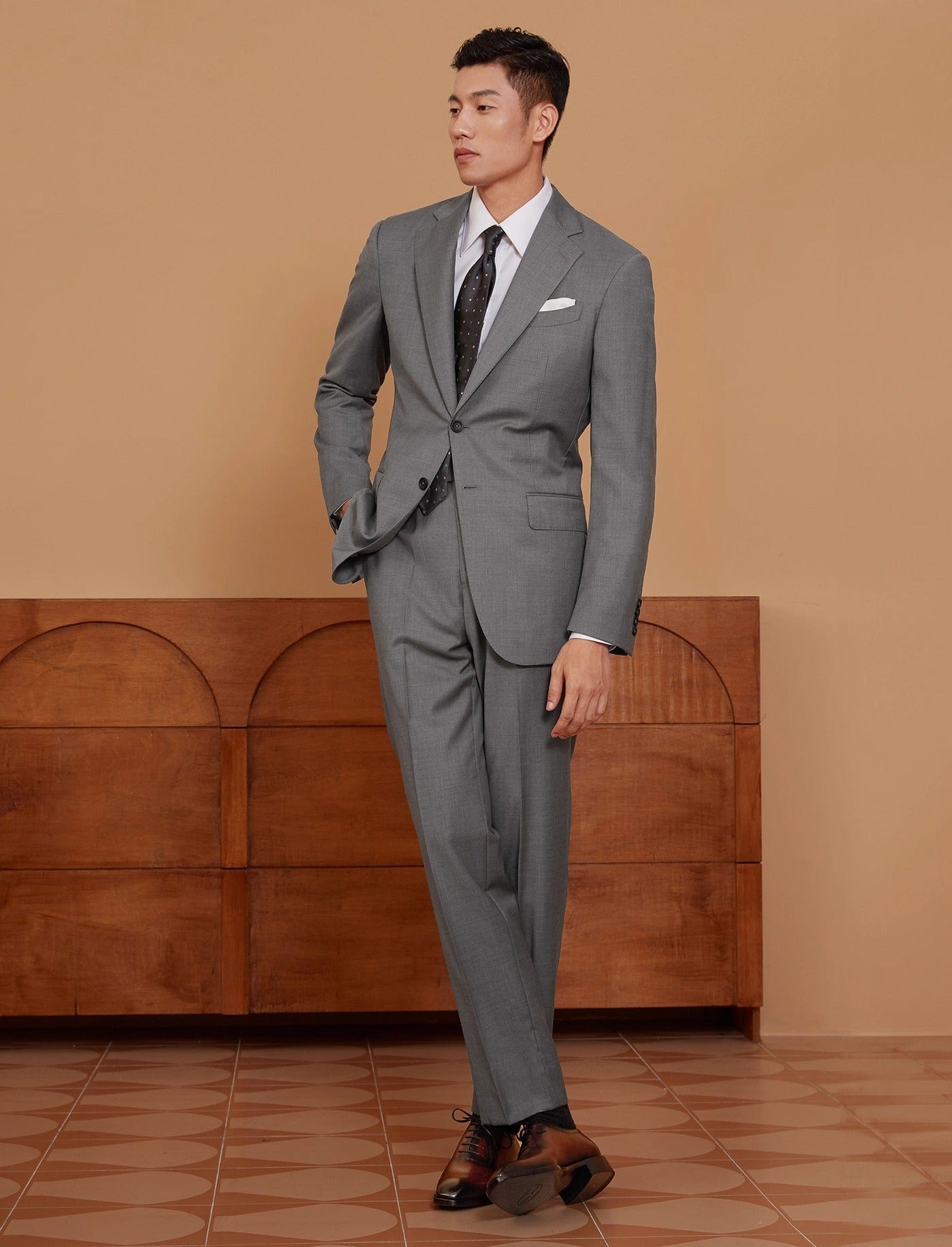 aesido Men's Grey Suit 2 Piece Set Blazer and Pants