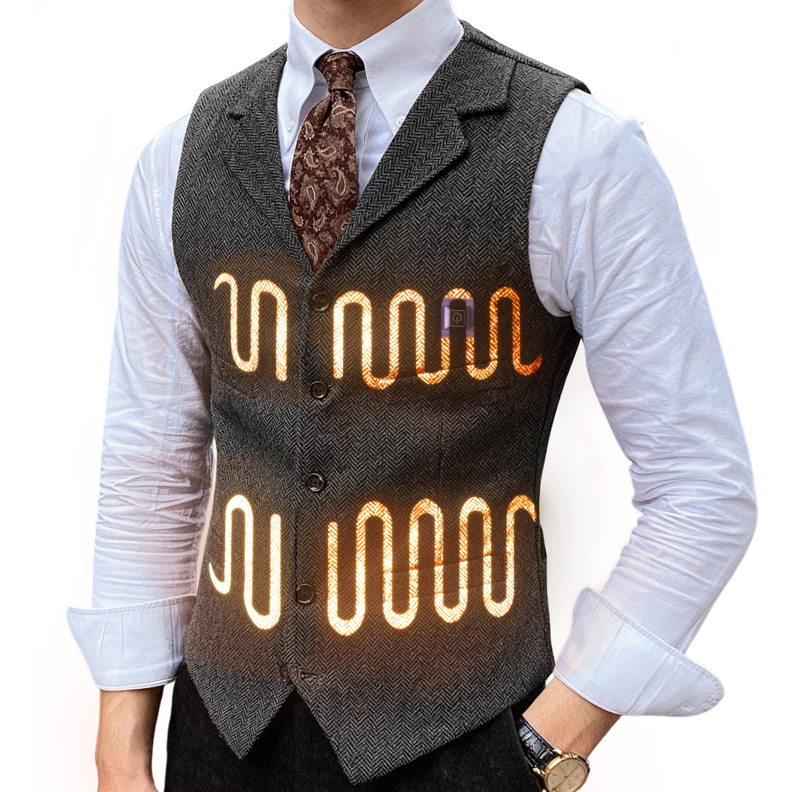 aesido Men’s Heated Herringbone Vest with USB Charging, 3 Heat Levels, and Adjustable Fit