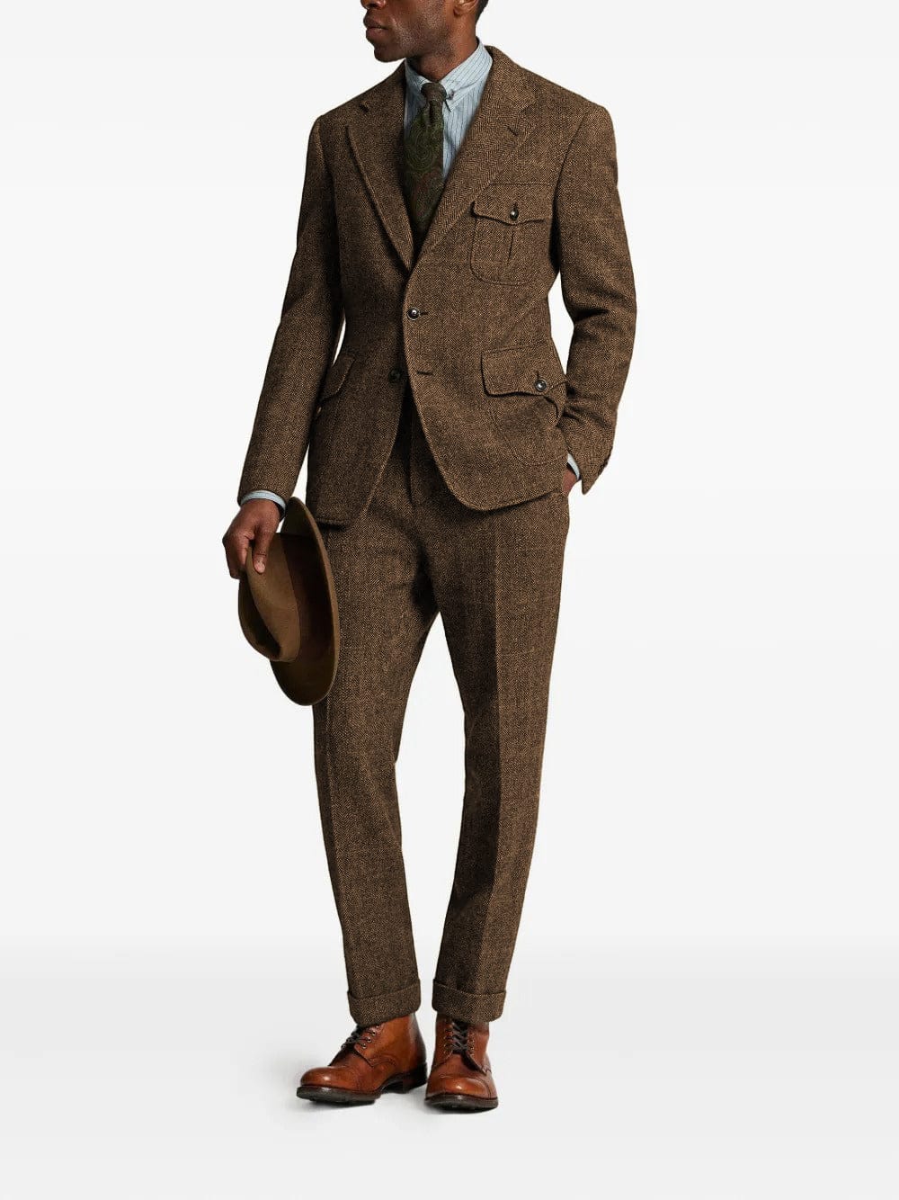 aesido Men’s Herringbone Tweed 2 Piece Suit – Double Button Blazer & Pants Set