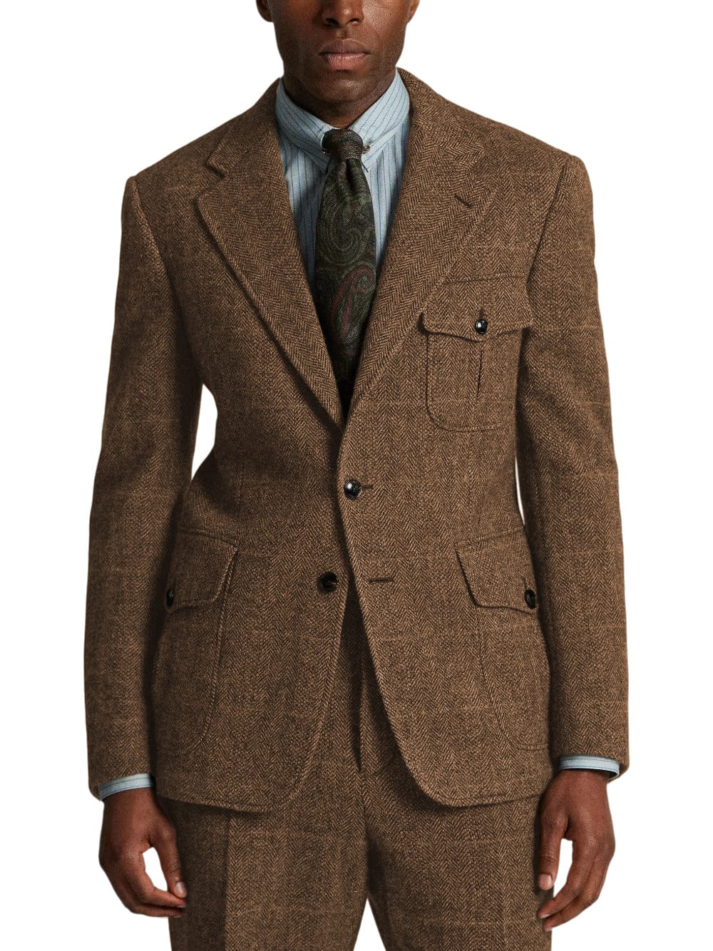 aesido Men’s Herringbone Tweed 2 Piece Suit – Double Button Blazer & Pants Set