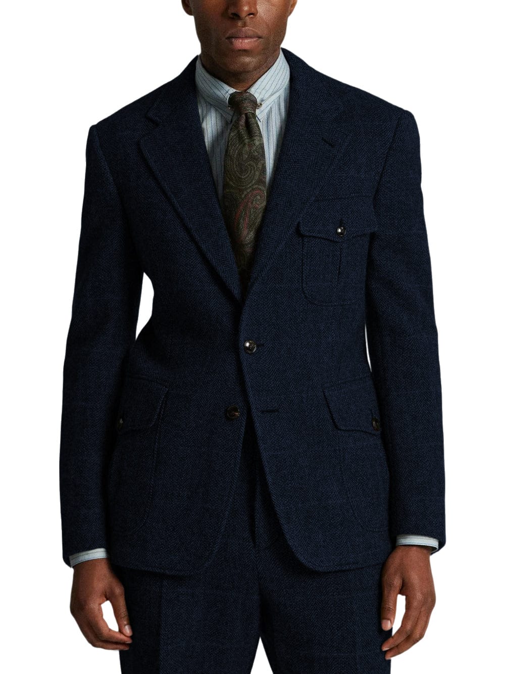 aesido Men’s Herringbone Tweed 2 Piece Suit – Double Button Blazer & Pants Set