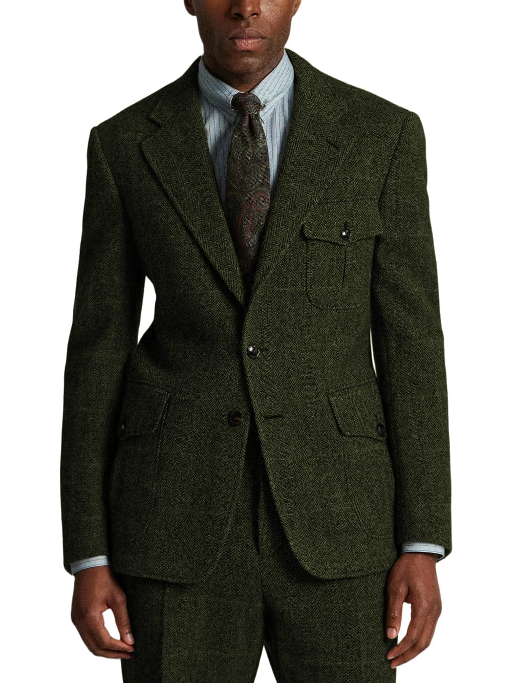 aesido Men’s Herringbone Tweed 2 Piece Suit – Double Button Blazer & Pants Set