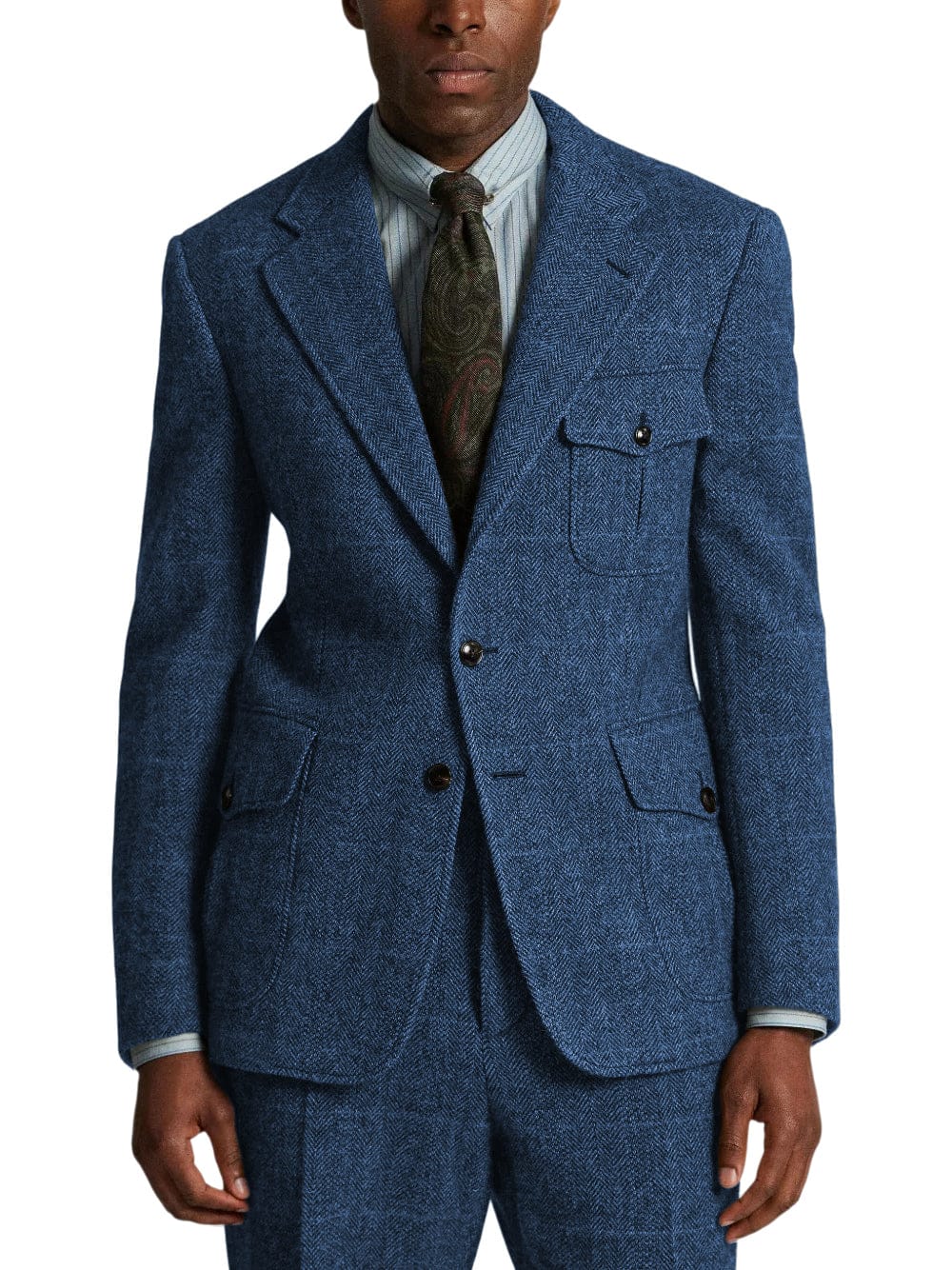 aesido Men’s Herringbone Tweed 2 Piece Suit – Double Button Blazer & Pants Set