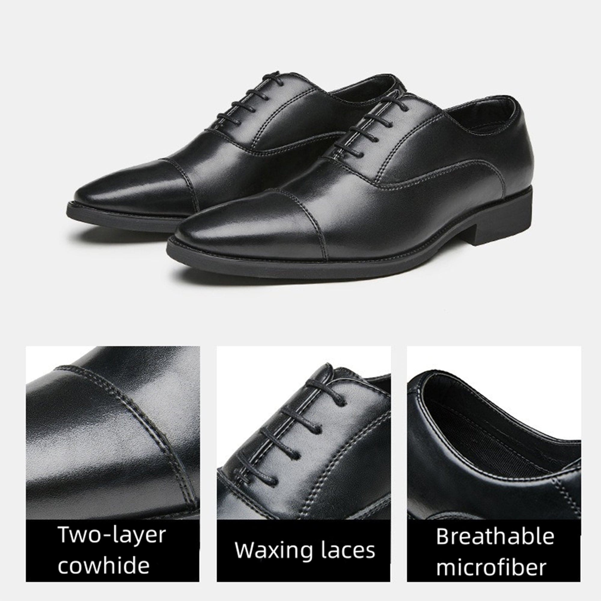 aesido Men's Leather Business Shoes Soft Sole Lace-Up Pointed Toe Oxford Shoes