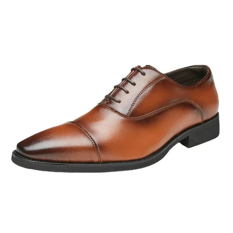 aesido Men's Leather Business Shoes Soft Sole Lace-Up Pointed Toe Oxford Shoes