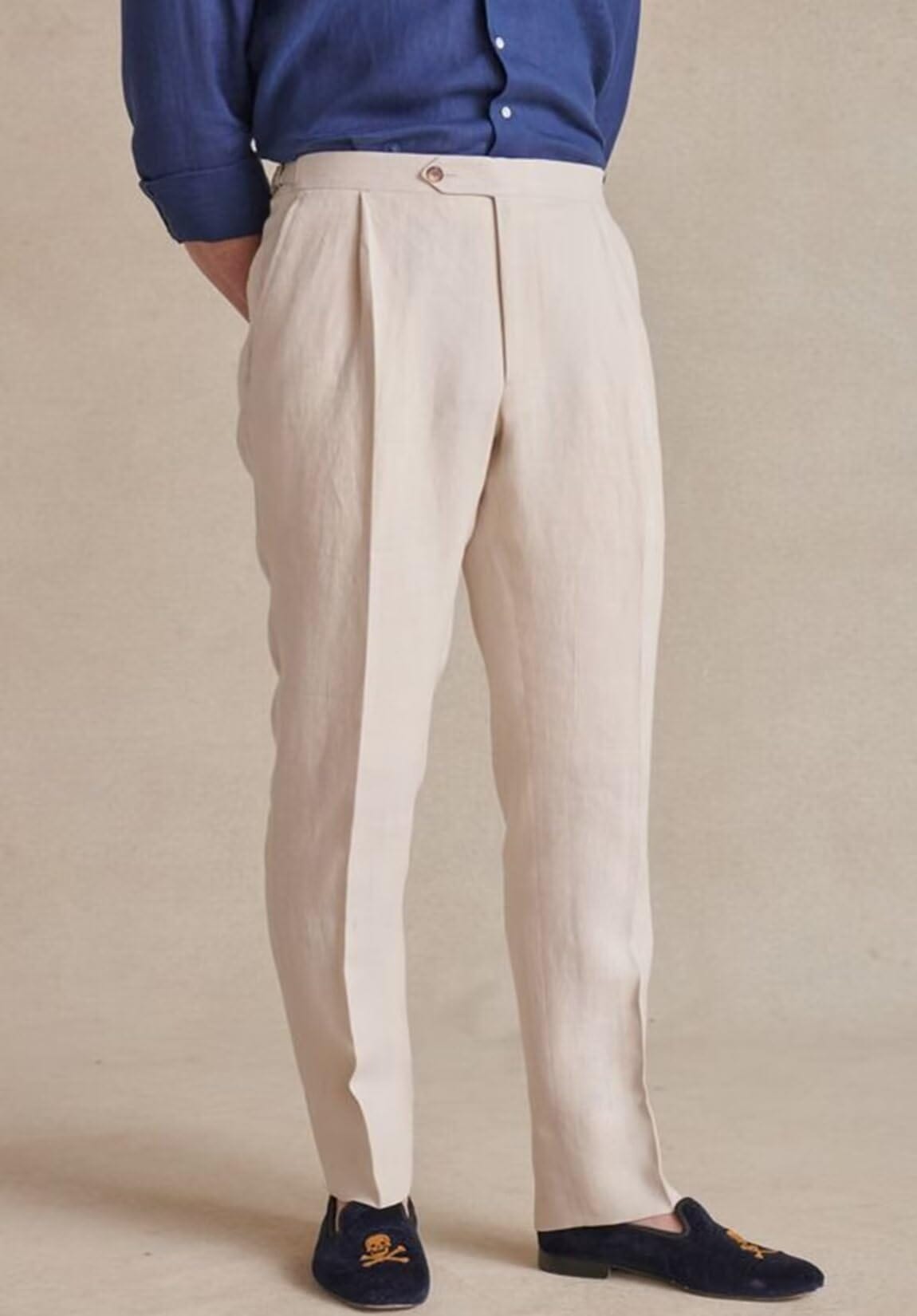 Aesido Men's Linen Business Casual Pants Ivory / 34W X 34L Aesido Men's Linen Business Casual Pants Ivory / 34W X 34L