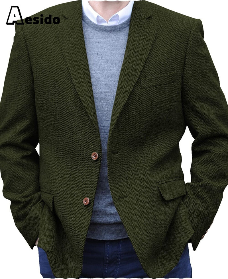 Men's Notched Lapel Solid Green Casual Blazer