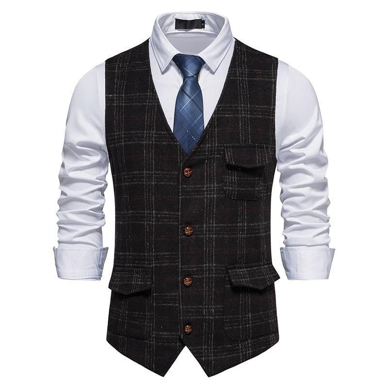Plaid Open Front Collared Neck Vest main image 0