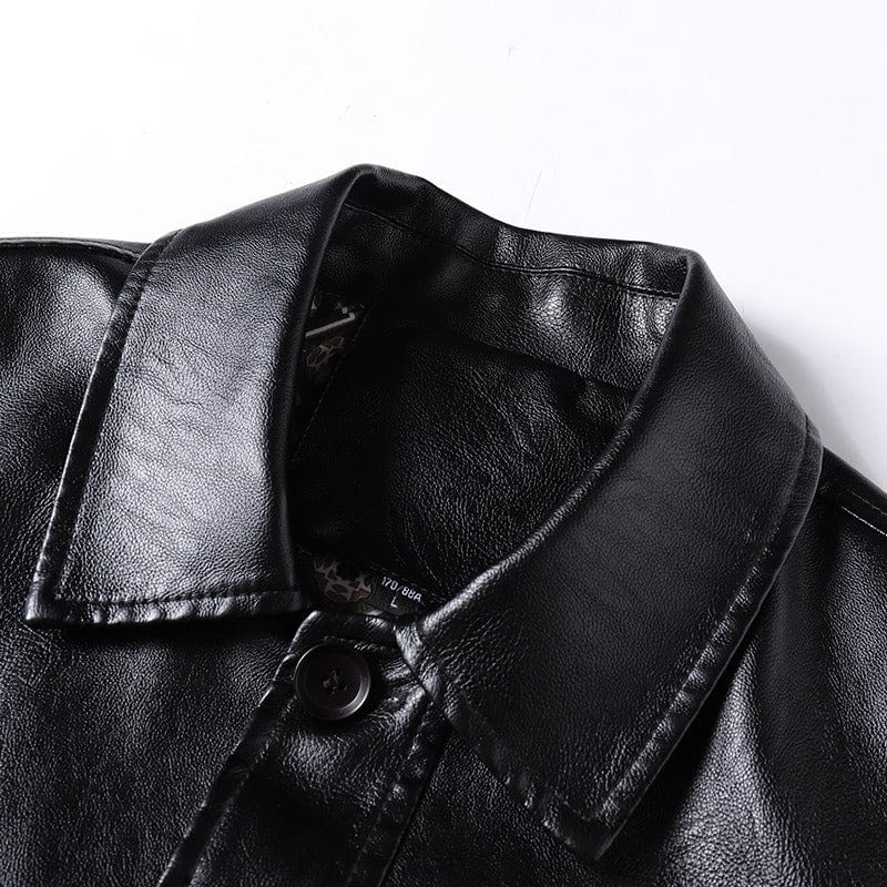 aesido Men’s Plus Size Leather Jacket with Turn-Down Collar for Spring and Autumn
