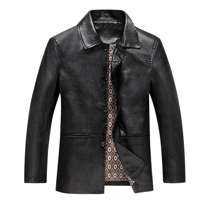 Men's Plus Size Leather Jacket with Turn-Down Collar for