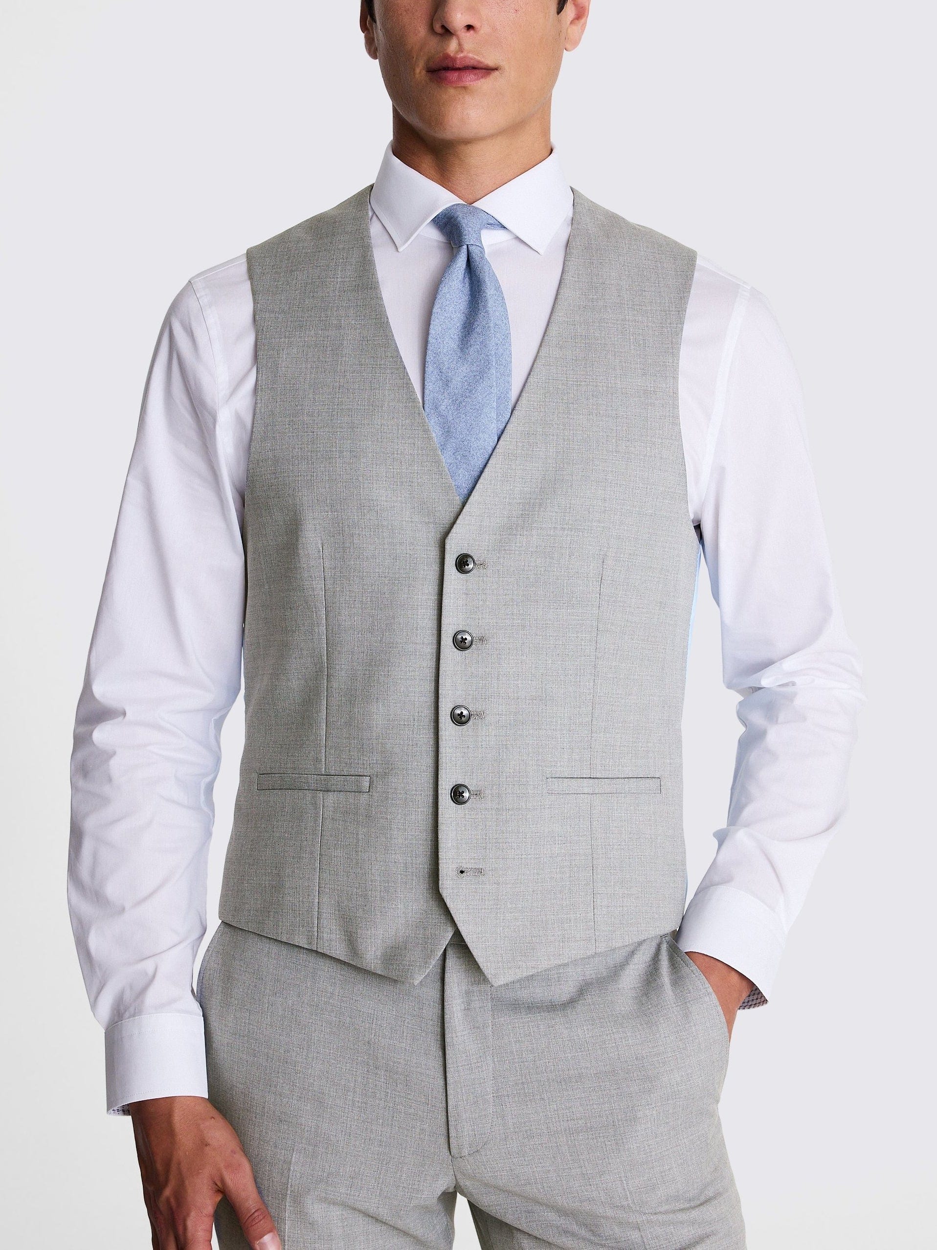 aesido Men’s Silver 3-Piece Suit Set – Blazer, Vest & Pants