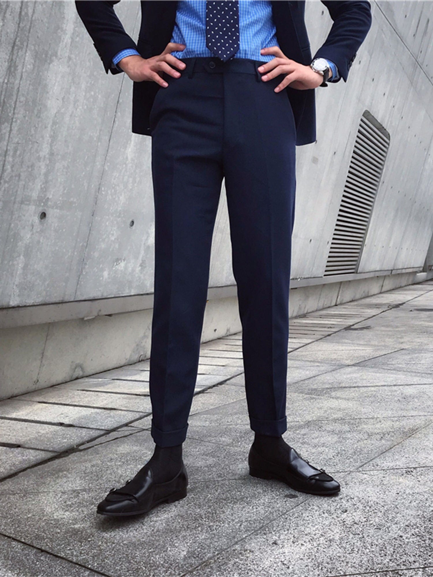 Men's Solid Color Business Casual Slim Straight Pants 29W x 28L / Navy Men's Solid Color Business Casual Slim Straight Pants 29W x 28L / Navy