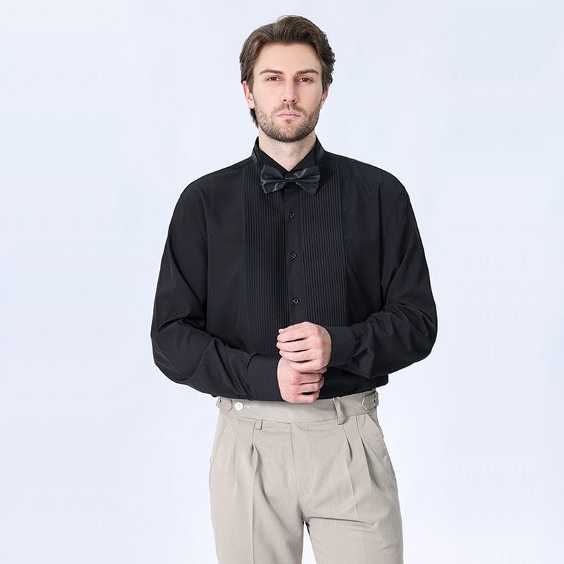 solid color dress shirts Aesido Men's Solid Color Dress Shirt Black / XL