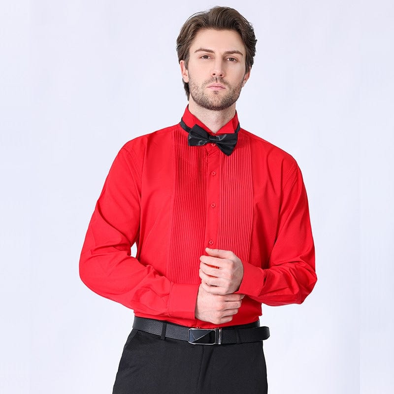 solid color dress shirts Aesido Men's Solid Color Dress Shirt Red / XL