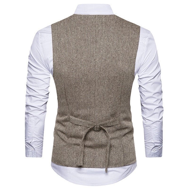 aesido Men's Solid Color Vest Double Breasted V Neck Business Casual Tweed Waistcoat