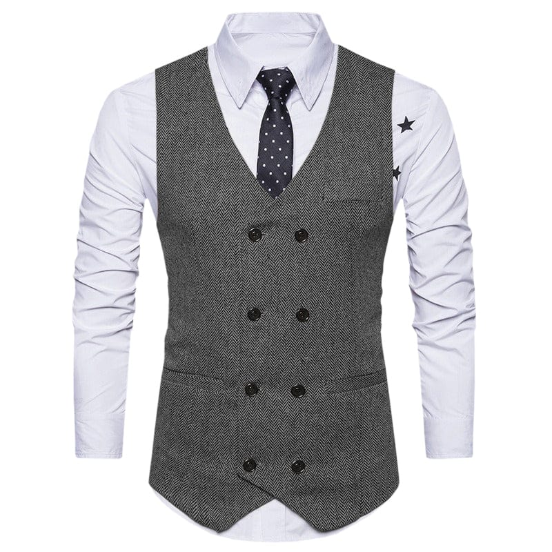 aesido Men's Solid Color Vest Double Breasted V Neck Business Casual Tweed Waistcoat