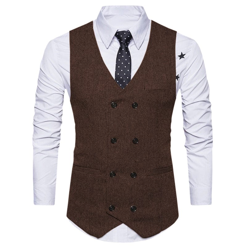 aesido Men's Solid Color Vest Double Breasted V Neck Business Casual Tweed Waistcoat