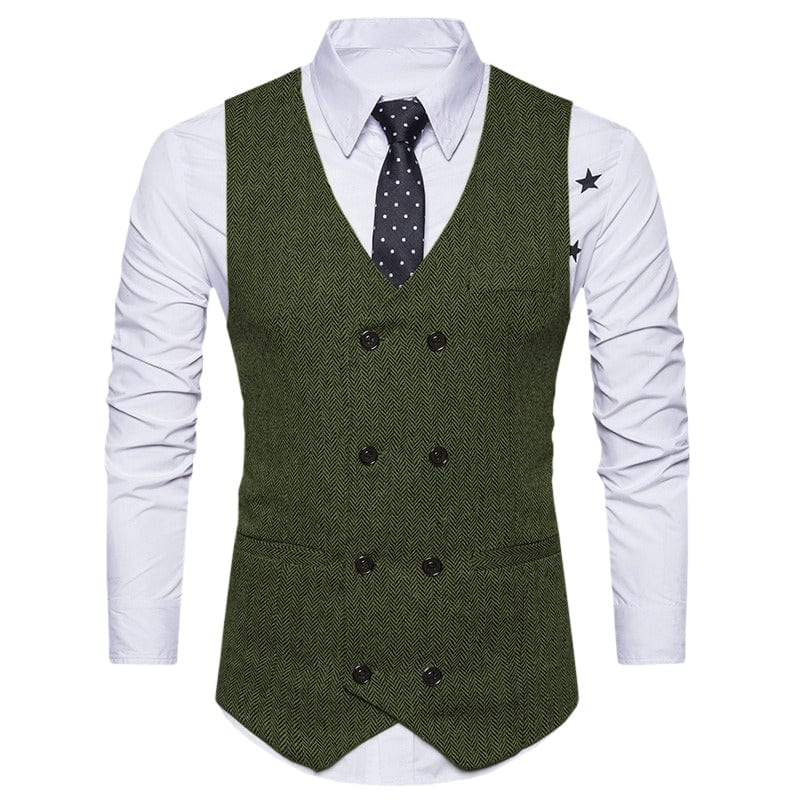 aesido Men's Solid Color Vest Double Breasted V Neck Business Casual Tweed Waistcoat