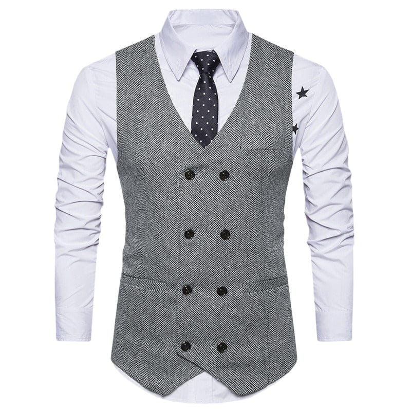 aesido Men's Solid Color Vest Double Breasted V Neck Business Casual Tweed Waistcoat