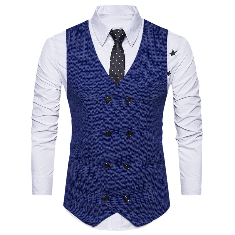 aesido Men's Solid Color Vest Double Breasted V Neck Business Casual Tweed Waistcoat