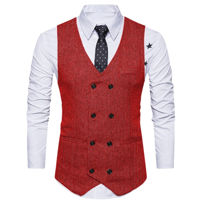 aesido Men's Solid Color Vest Double Breasted V Neck Business Casual Tweed Waistcoat