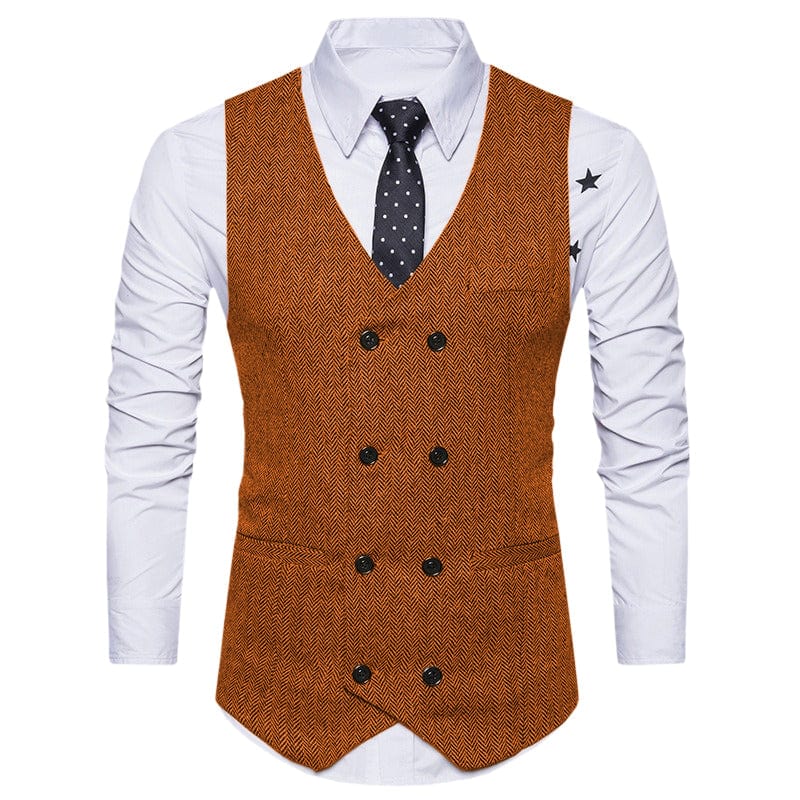 aesido Men's Solid Color Vest Double Breasted V Neck Business Casual Tweed Waistcoat