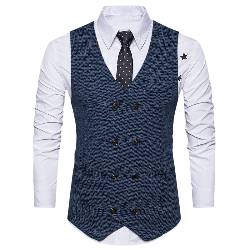 aesido Men's Solid Color Vest Double Breasted V Neck Business Casual Tweed Waistcoat