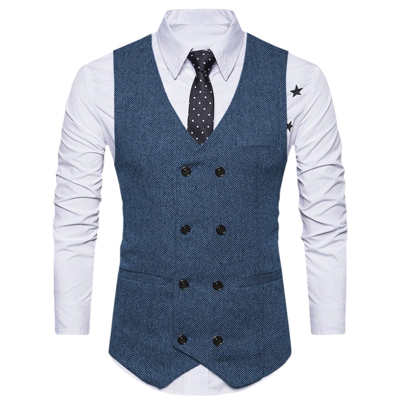 aesido Men's Solid Color Vest Double Breasted V Neck Business Casual Tweed Waistcoat