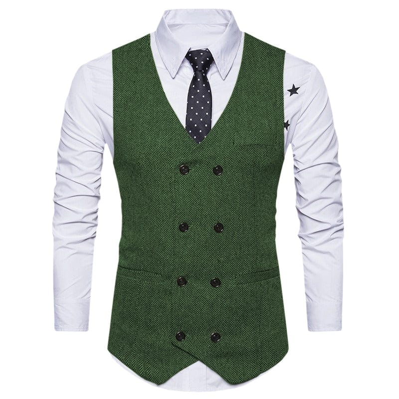 aesido Men's Solid Color Vest Double Breasted V Neck Business Casual Tweed Waistcoat