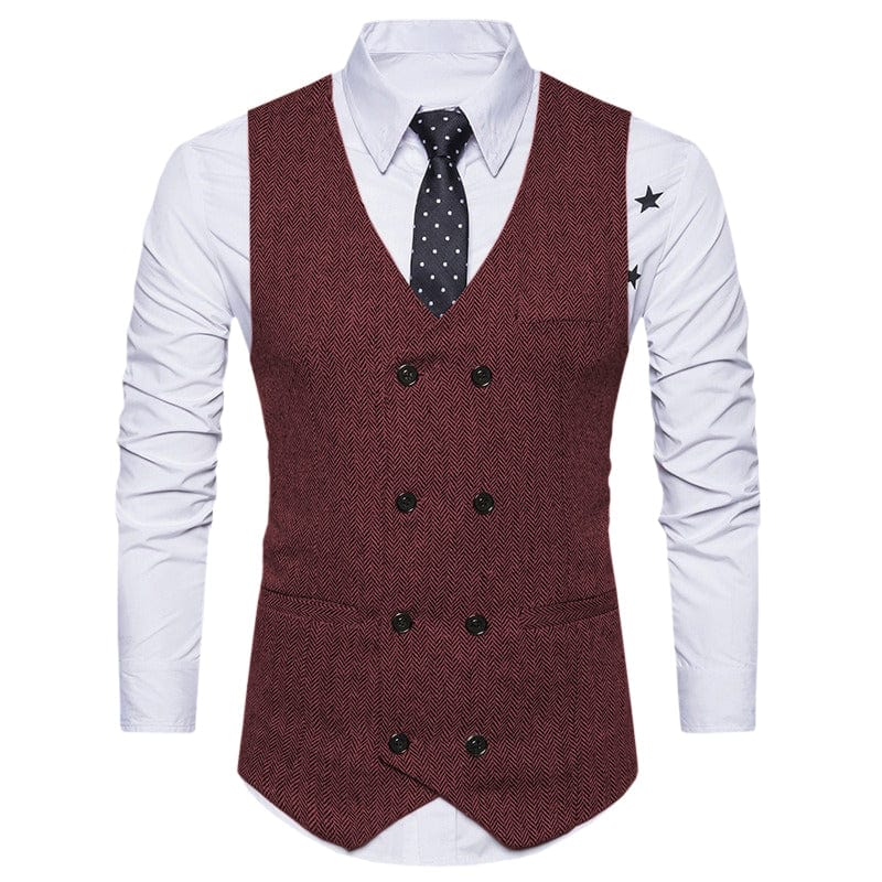 aesido Men's Solid Color Vest Double Breasted V Neck Business Casual Tweed Waistcoat