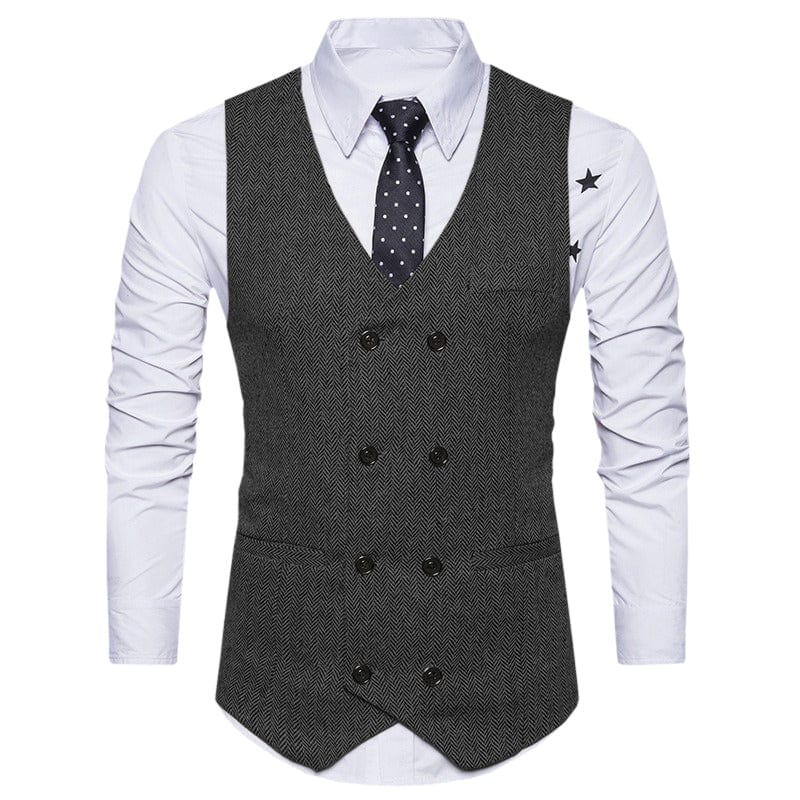 aesido Men's Solid Color Vest Double Breasted V Neck Business Casual Tweed Waistcoat