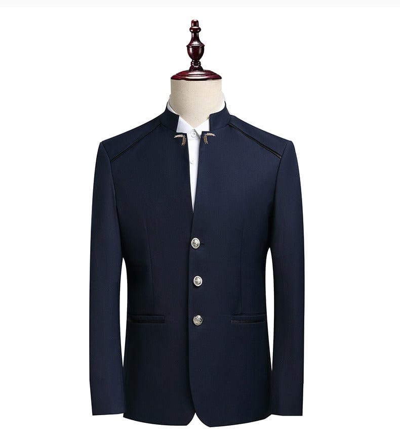 aesido Men's Stand Collar Suit Set – 2-Piece Blazer & Pants