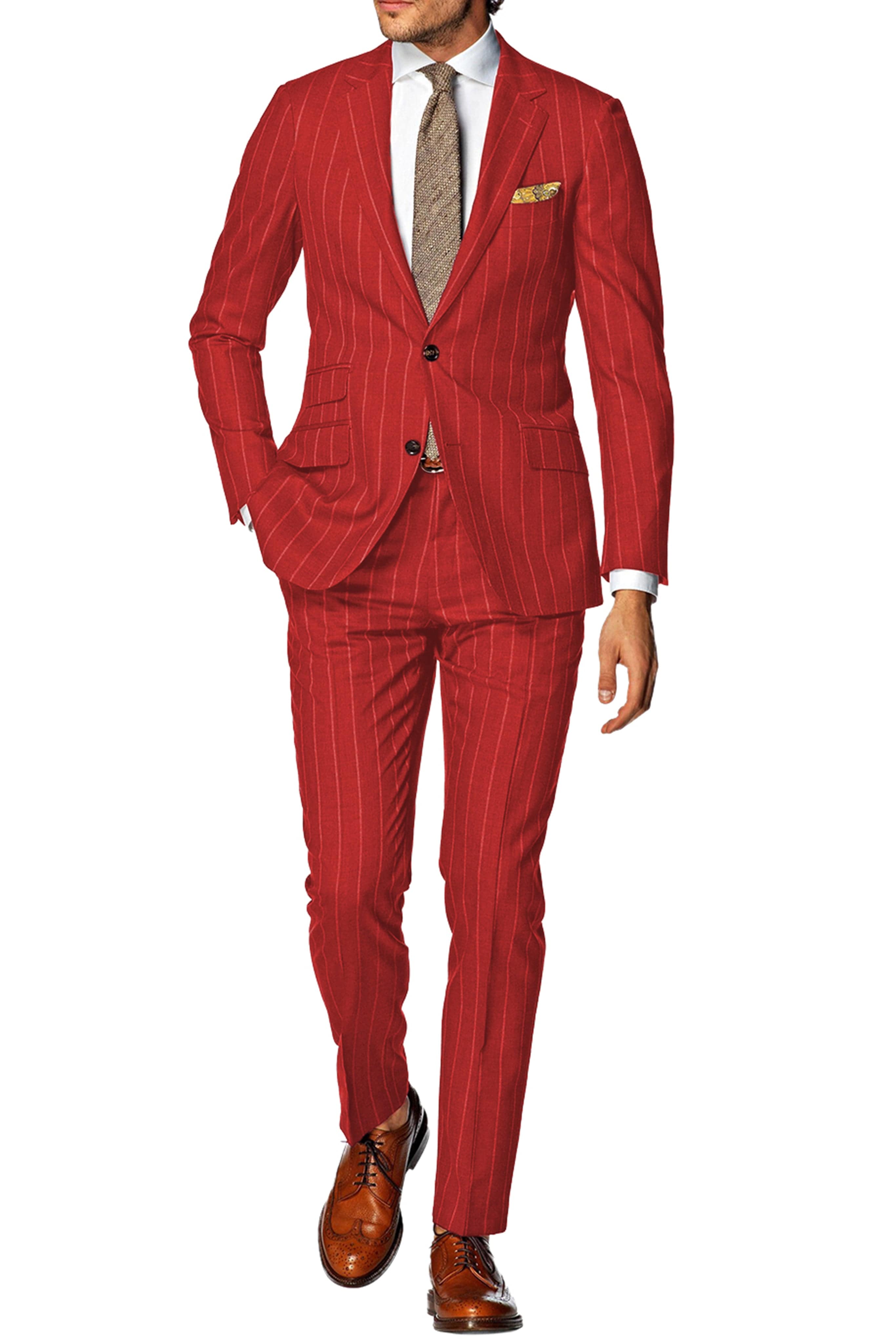 aesido Men's Striped Suit 2 Piece Notch Lapel Blazer（Blazer+Pants）