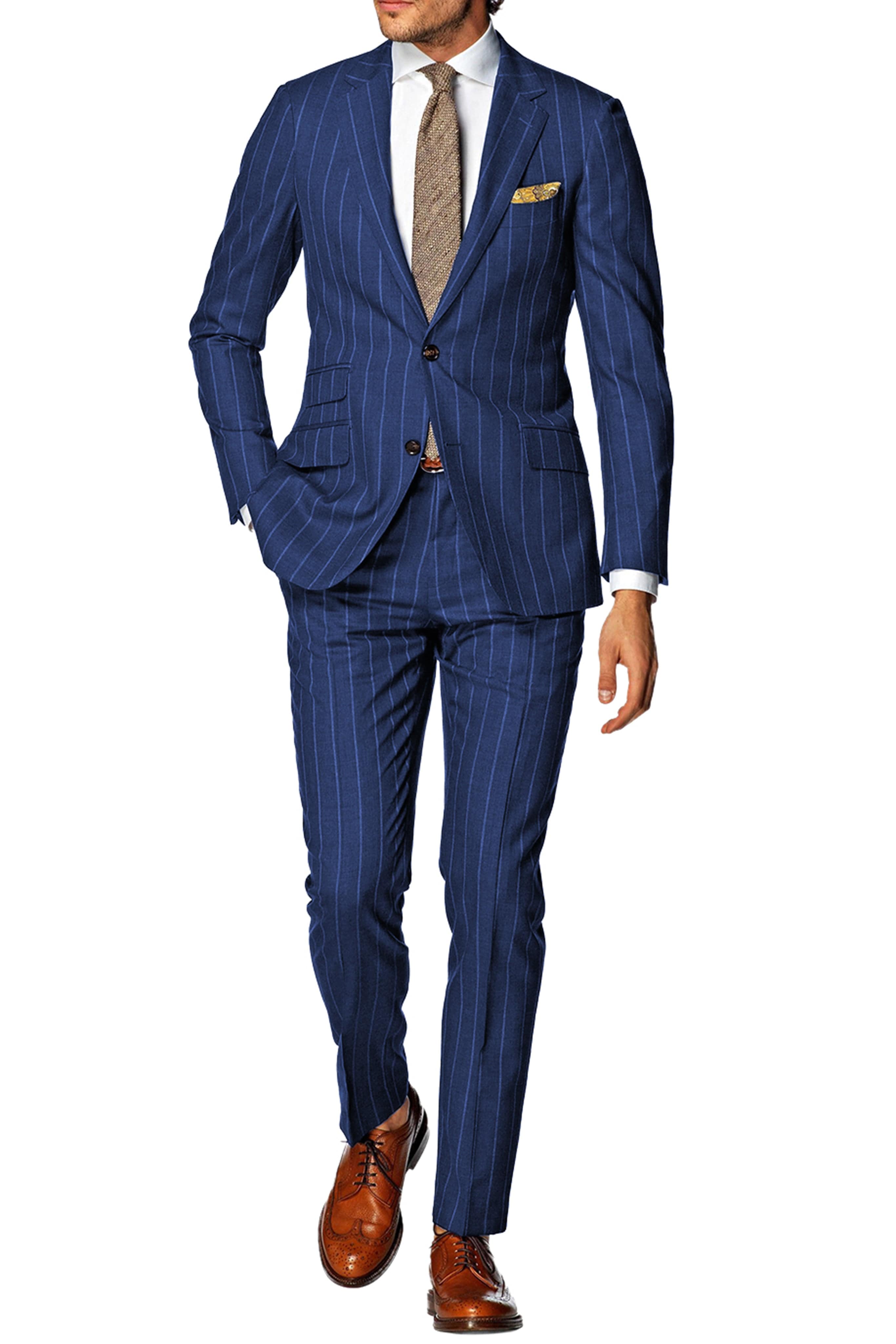 aesido Men's Striped Suit 2 Piece Notch Lapel Blazer（Blazer+Pants）