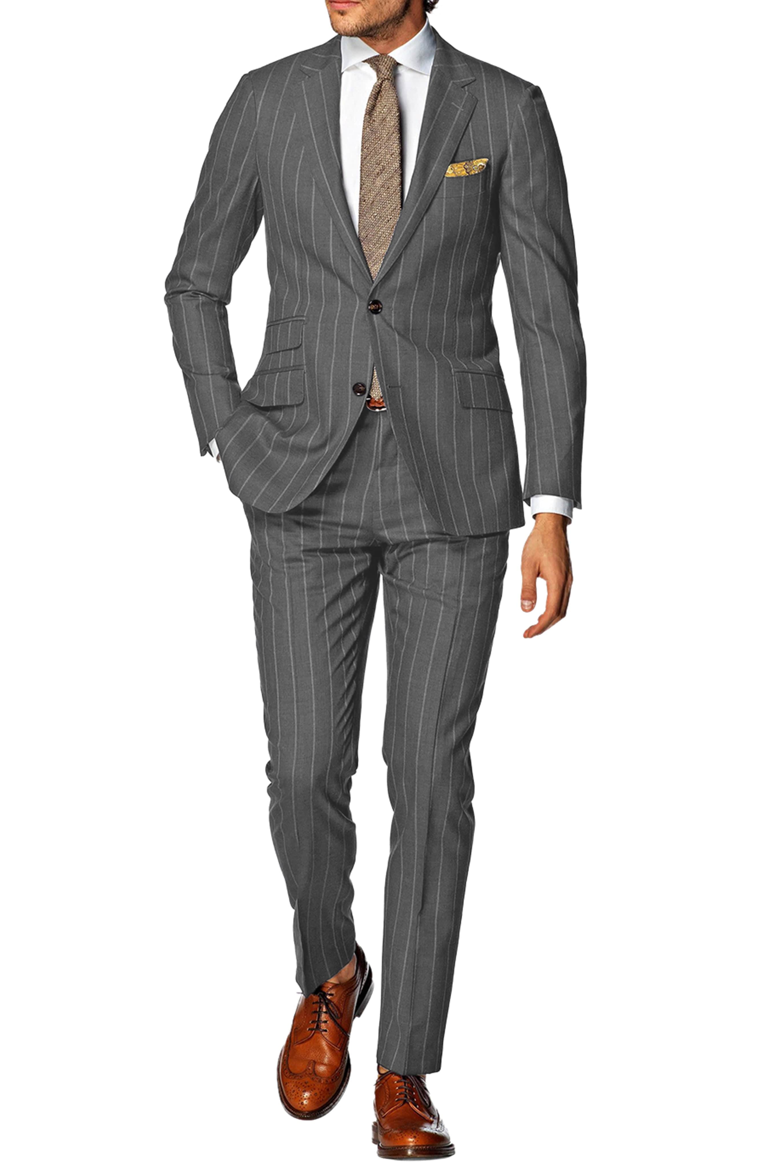 aesido Men's Striped Suit 2 Piece Notch Lapel Blazer（Blazer+Pants）