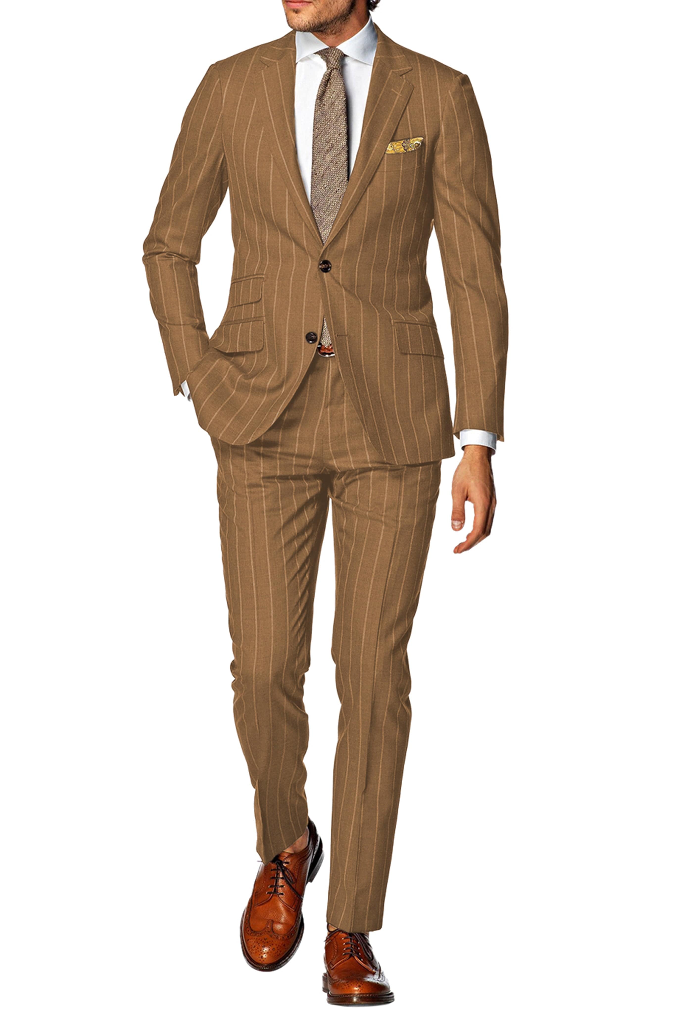 aesido Men's Striped Suit 2 Piece Notch Lapel Blazer（Blazer+Pants）