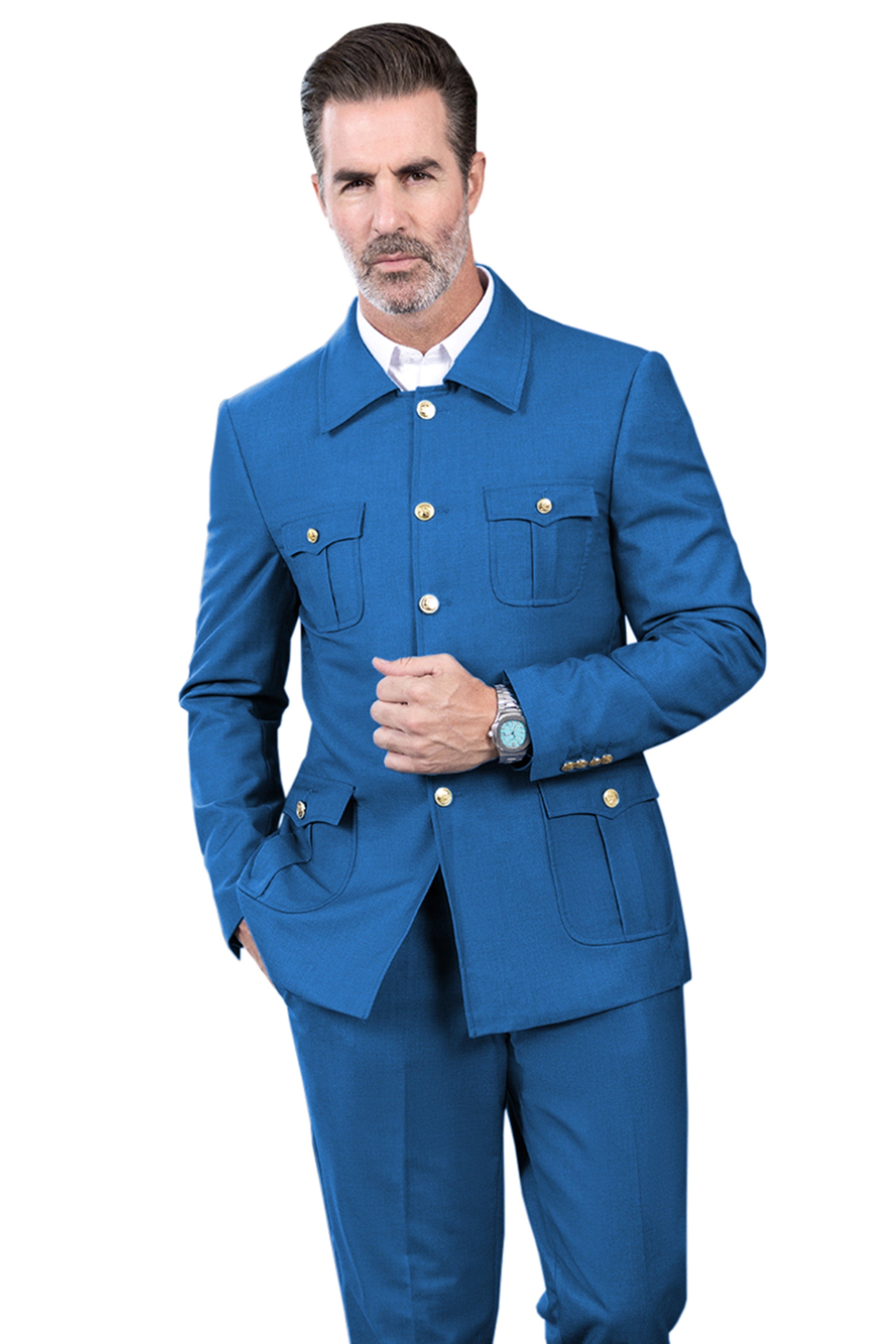 ジャケット・アウター 7440 37 1 Double Slash Stand Collar Suit 2 Piece Business Casual Multi Pocke Stand Collar Men's Suit