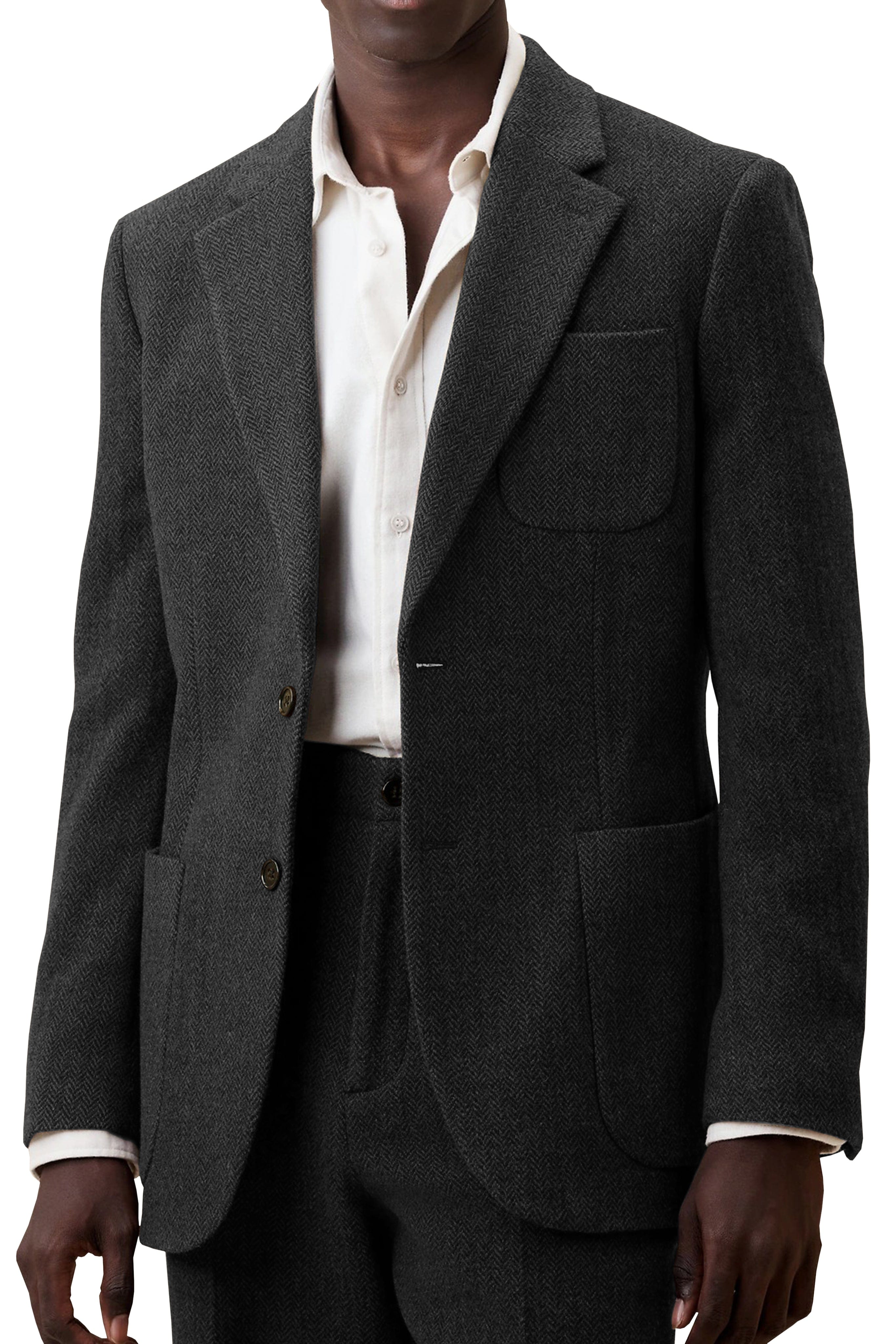 Aesido 2 Piece Double Button Peak Lapel Tweed Men's Suit (Blazer+Pants