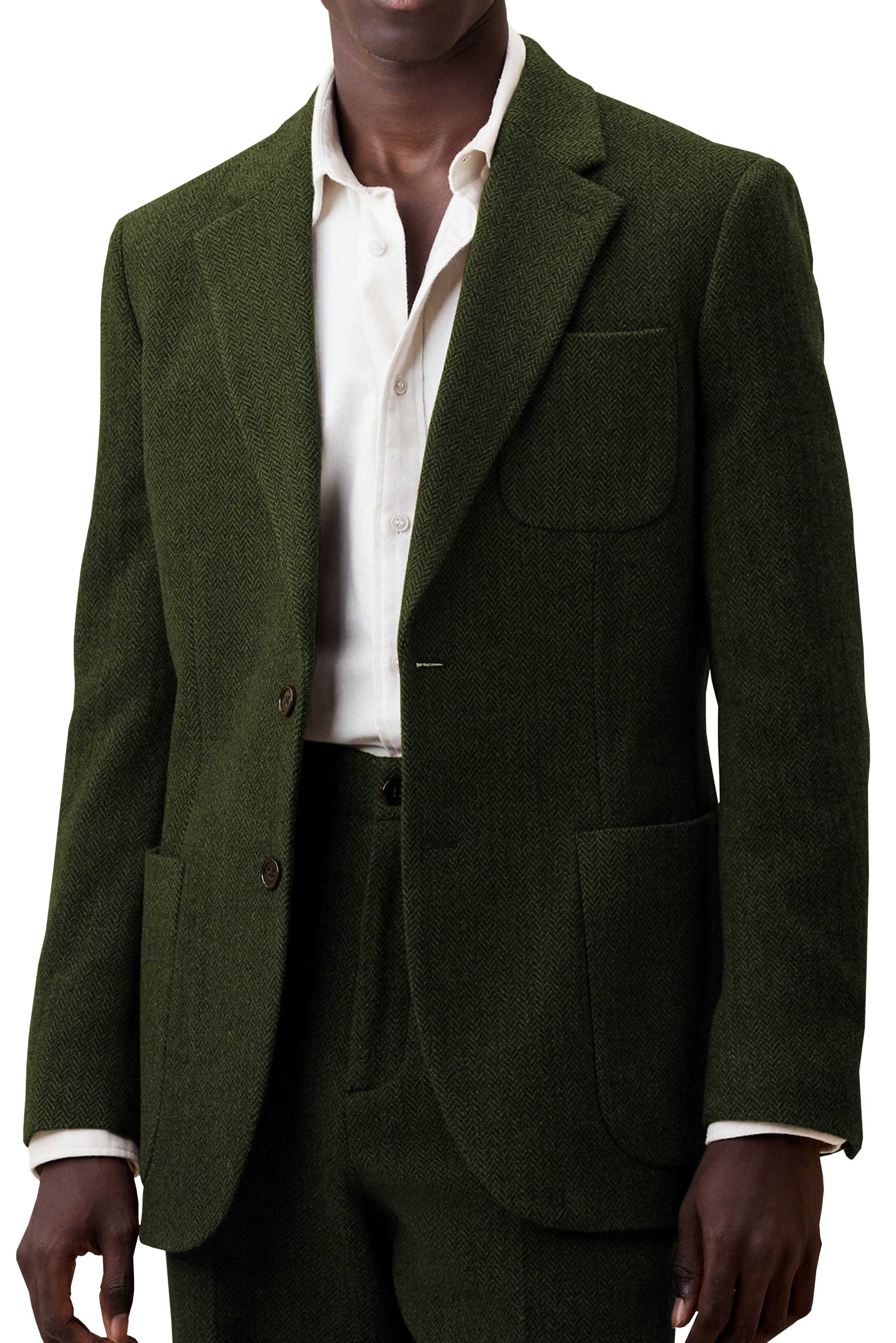 Aesido 2 Piece Double Button Peak Lape Tweed Men's Suit (Blazer+Pants)