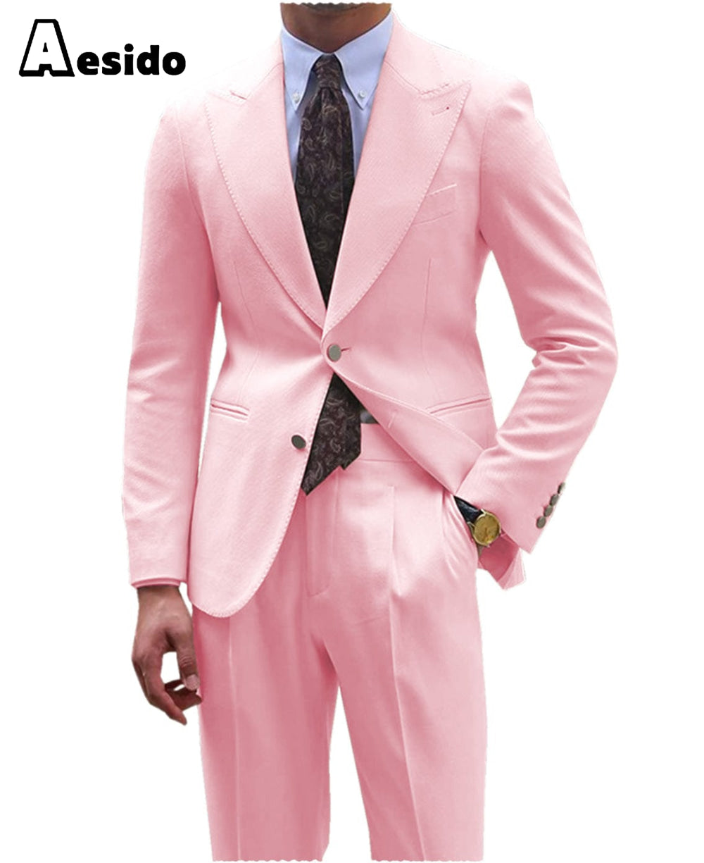 aesido Men's Suit 2 Pieces Double Buttons Peak Lapel Jacket （Blazer+Pants）