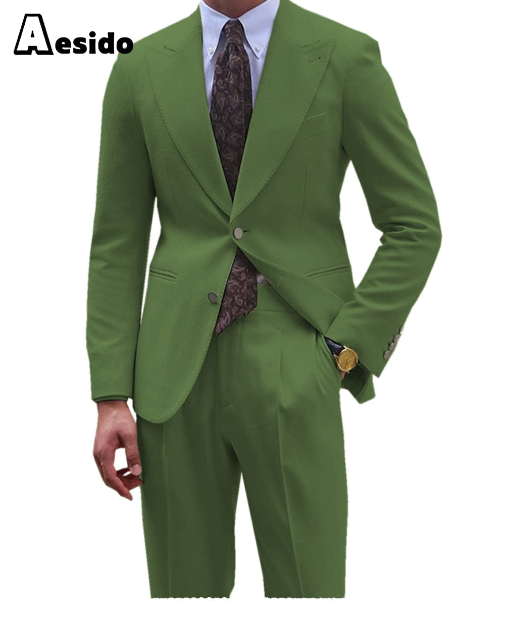 aesido Men's Suit 2 Pieces Double Buttons Peak Lapel Jacket （Blazer+Pants）