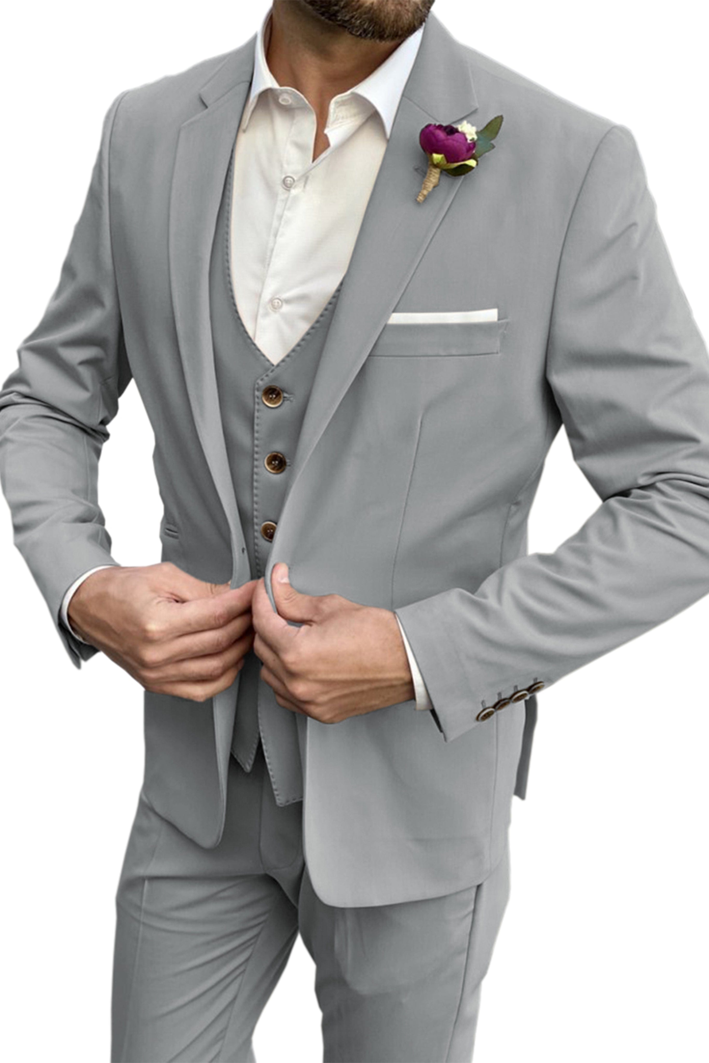 aesido Men's Suit 3 Piece Single Button Notch Lapel Blazer For Wedding