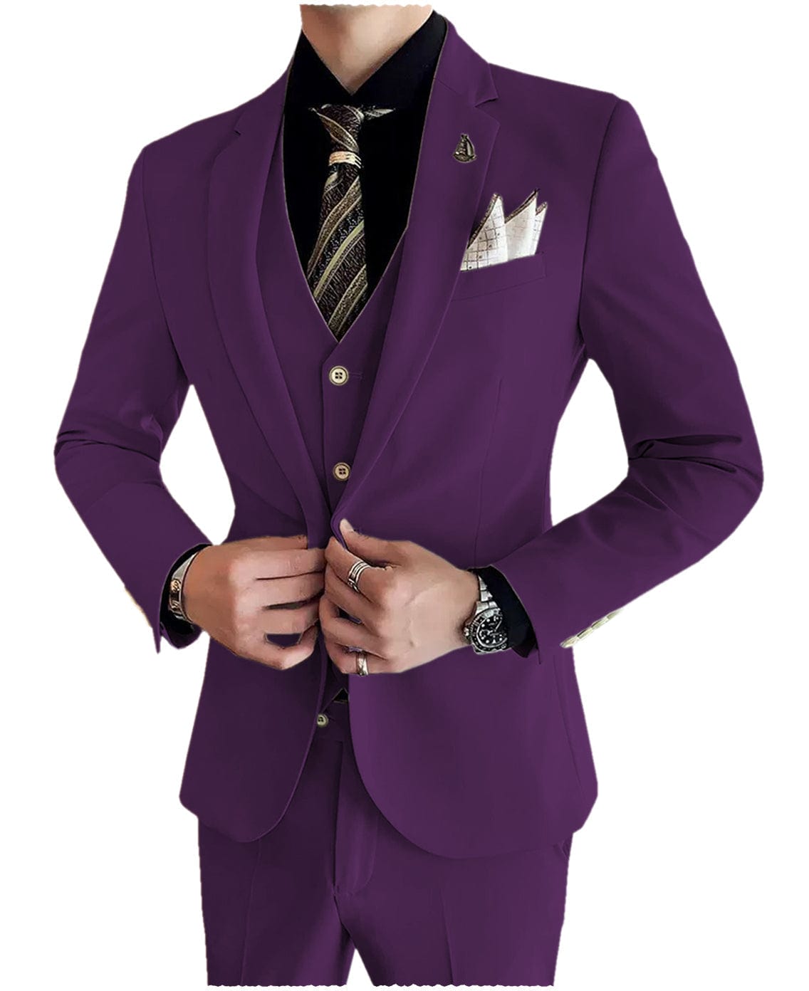 aesido Men's Suit 3 Pieces Notch Lapel Single Buttons Jacket (Blazer+vest+Pants)