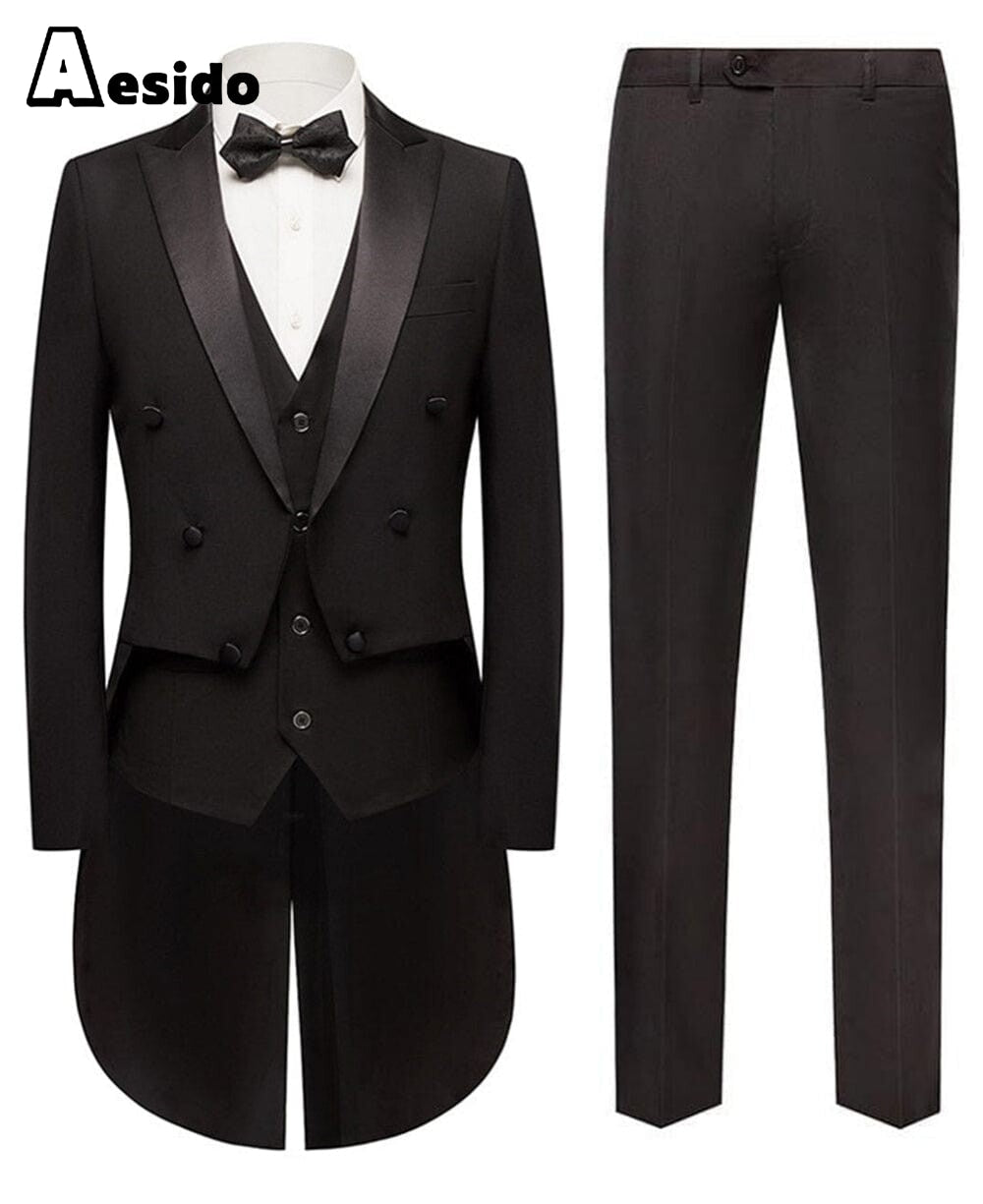 aesido Men's Suit 3 Pieces Peak Lapel Single Button Tuxedo (Blazer+Vest+Pants）