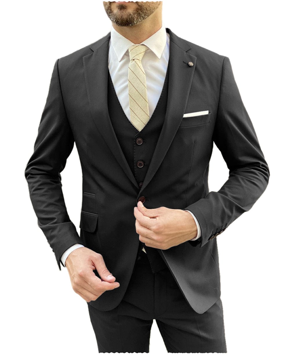 aesido Men's Suit 3 Pieces Single Buttons Notch Lapel Jacket（Blazer+Vest+Pants）