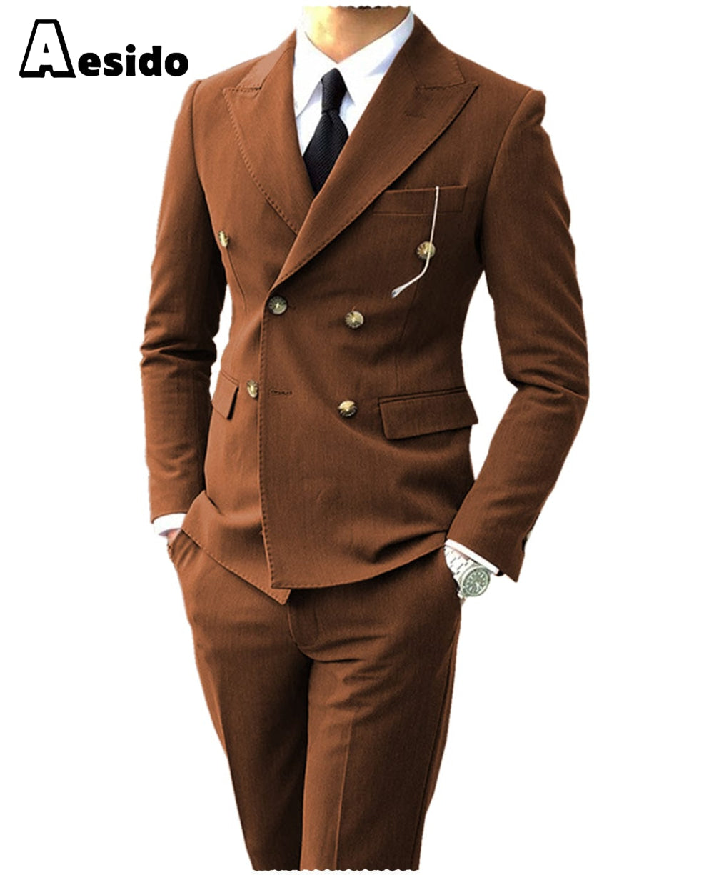 Men's Suit Peak Lapel Double Breasts Jacket（Blazer+Pants